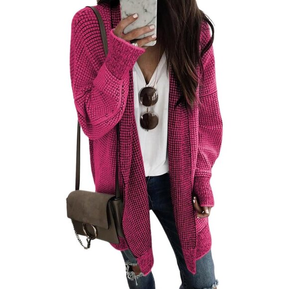 Sweaters - 2025 Fall Women's Long Sleeve Cardigan - Plush Open Front Chunky Sweater